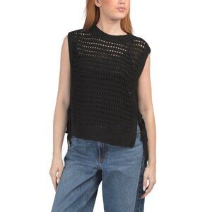 MAX STUDIO LONDON Black Linen Blend Crew Neck Open Stitch Sweater Vest